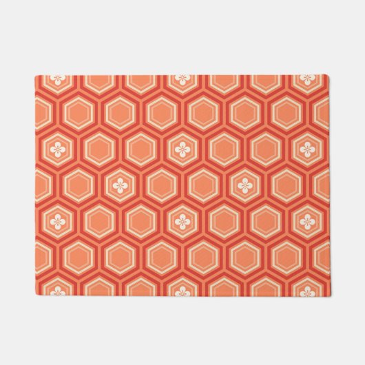 Hexagonal Kimono Print, Mandarijns Oranje Deurmat (Voorkant)