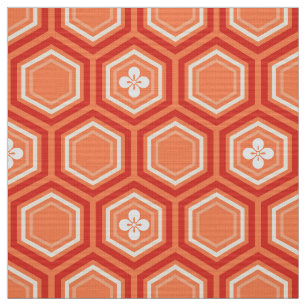 Hexagonal Kimono Print, Mandarijns Oranje Stof