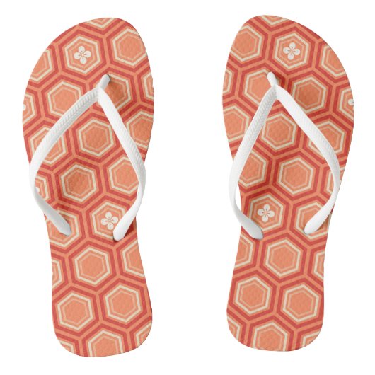 Hexagonal Kimono Print, Mandarijns Oranje Teenslippers (Voetbed)