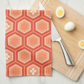Hexagonal Kimono Print, Mandarijns Oranje Theedoek (Quarter Fold)