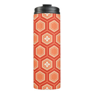 Hexagonal Kimono Print, Mandarijns Oranje Thermosbeker
