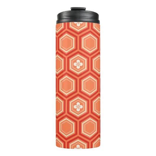 Hexagonal Kimono Print, Mandarijns Oranje Thermosbeker (Voorkant)