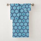 Hexagonal Kimono Print, Navy and Light Blue Bad Handdoek (Insitu)