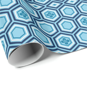 Hexagonal Kimono Print, Navy and Light Blue Cadeaupapier
