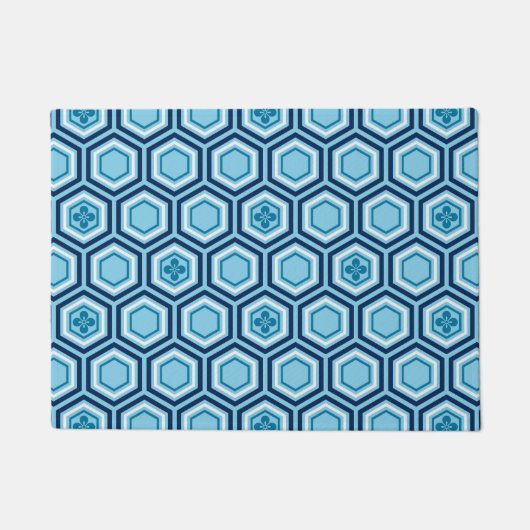 Hexagonal Kimono Print, Navy and Light Blue Deurmat (Voorkant)