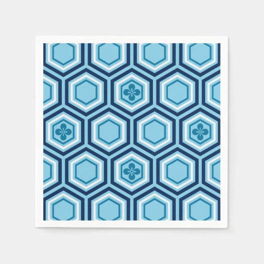 Hexagonal Kimono Print, Navy and Light Blue Servet (Voorkant)