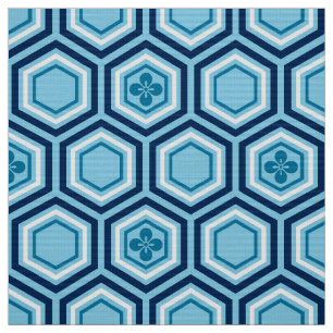 Hexagonal Kimono Print, Navy and Light Blue Stof
