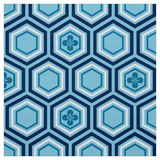 Hexagonal Kimono Print, Navy and Light Blue Stof (Swatch)