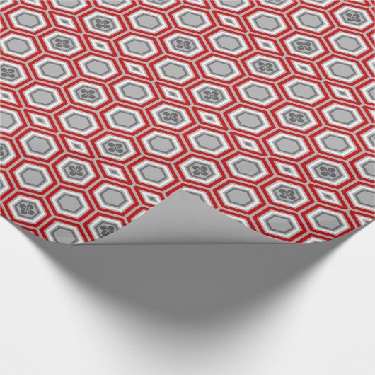 Hexagonal Kimono Print, Red en Grey/Grey Cadeaupapier (Hoek)