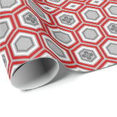 Hexagonal Kimono Print, Red en Grey/Grey Cadeaupapier (Rol Hoek)