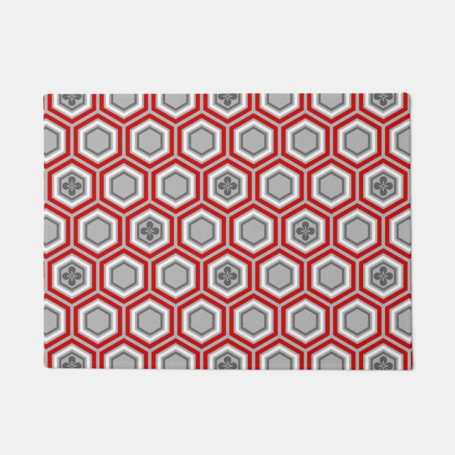 Hexagonal Kimono Print, Red en Grey/Grey Deurmat (Voorkant)