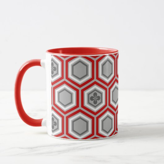 Hexagonal Kimono Print, Red en Grey/Grey Mok (Links)