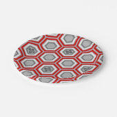 Hexagonal Kimono Print, Red en Grey/Grey Papieren Bordje (Gekanteld)