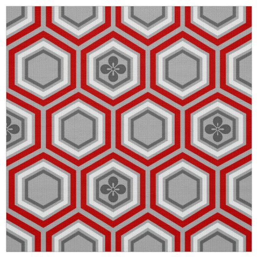 Hexagonal Kimono Print, Red en Grey/Grey Stof (Swatch)