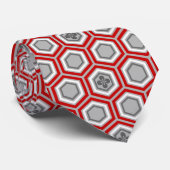 Hexagonal Kimono Print, Red en Grey/Grey Stropdas (Opgerold)