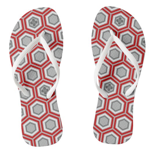 Hexagonal Kimono Print, Red en Grey/Grey Teenslippers (Voetbed)