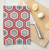 Hexagonal Kimono Print, Red en Grey/Grey Theedoek (Quarter Fold)