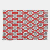 Hexagonal Kimono Print, Red en Grey/Grey Theedoek (Horizontaal)