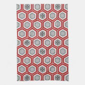 Hexagonal Kimono Print, Red en Grey/Grey Theedoek (Verticaal)
