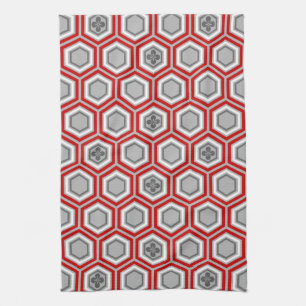 Hexagonal Kimono Print, Red en Grey/Grey Theedoek
