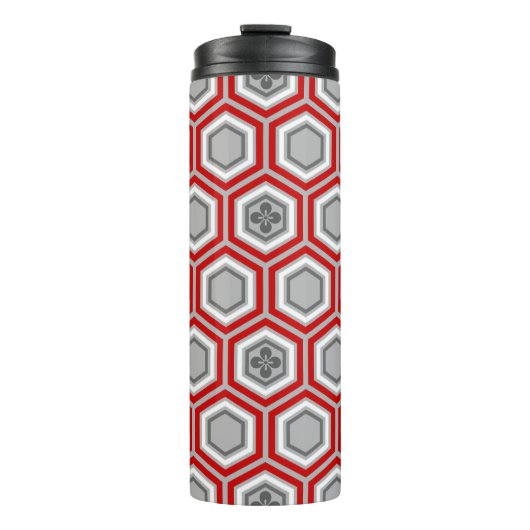 Hexagonal Kimono Print, Red en Grey/Grey Thermosbeker (Voorkant)
