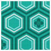 Hexagonal Kimono Print, Turquoise en White Stof (Close Up)