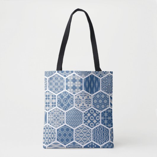 Hexagonal Pattern Tas in Blue & Grey (Voorkant)