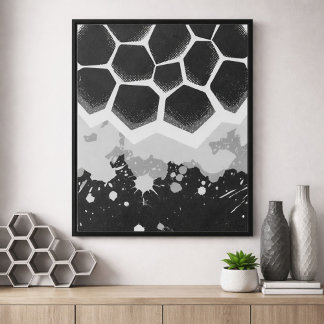 Hexagonal Pattern with Gray Paint Splashes Poster
