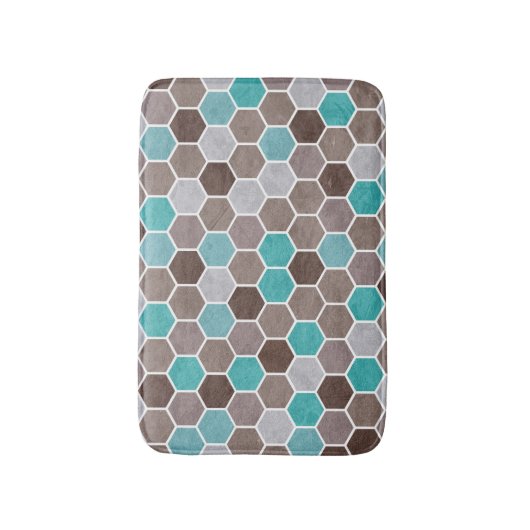 Hexagonal Textured Pattern Blue Badmat (Voorkant Verticaal)