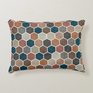 Hexagonal Textured Pattern Blue Brown Grey Accent Kussen
