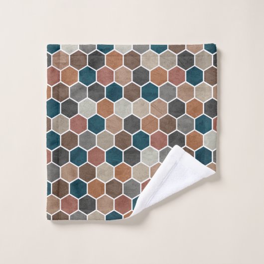 Hexagonal Textured Pattern Blue Brown Grey Washandje (Wasdoekje)