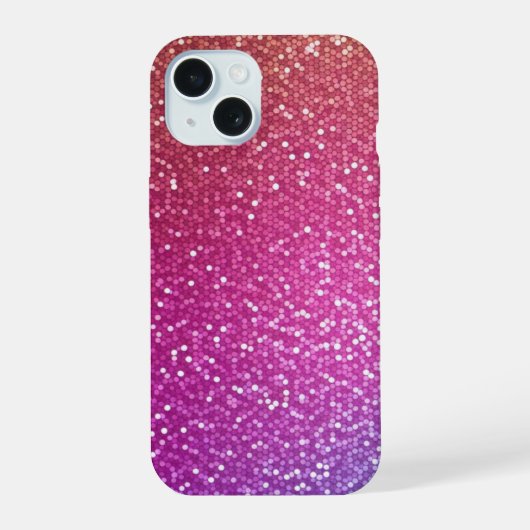 Hexagonale glitter regenbooggradiënt iPhone 15 case (Achterkant)