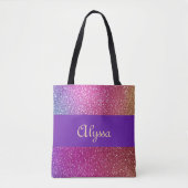 Hexagonale glitter regenbooggradiënt tote bag (Voorkant)