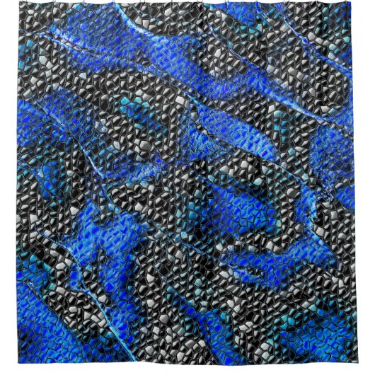 Hexagonale mozaïek of blauw en grijze tot zwarte s douchegordijn (Voorkant)