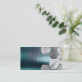Hexagone Blauwgroen metallische staalmarmer Silver Visitekaartje (Staand voorkant)