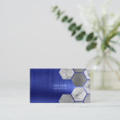 Hexagone Cobalt Sapphire Metallic Steel Marmer Visitekaartje (Staand voorkant)