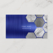 Hexagone Cobalt Sapphire Metallic Steel Marmer Visitekaartje (Voorkant)