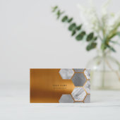 Hexagone Gold Metallic Steel Marble White Grey Visitekaartje (Staand voorkant)