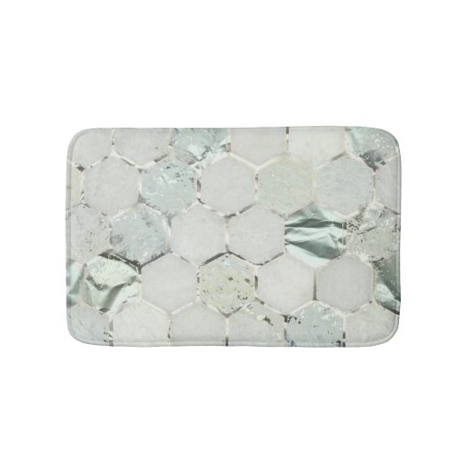 Hexagone Mint Green Aqua Marble Metallic Badmat (Voorkant)