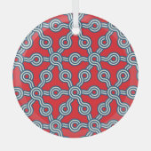 Hexagonraster, rood blauw, geometrisch patroon. glas ornament (Voorkant)