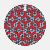 Hexagonraster, rood blauw, geometrisch patroon. glas ornament (Achterkant)