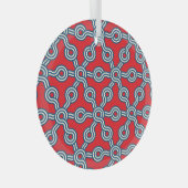 Hexagonraster, rood blauw, geometrisch patroon. glas ornament (Voorkant Rechts)