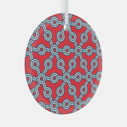 Hexagonraster, rood blauw, geometrisch patroon. glas ornament (Voorkant Rechts)