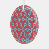 Hexagonraster, rood blauw, geometrisch patroon. glas ornament (Voorkant links)