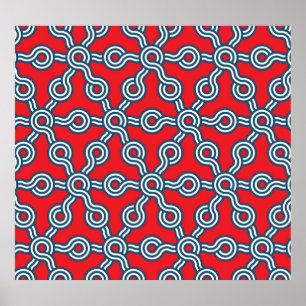 Hexagonraster, rood blauw, geometrisch patroon. poster