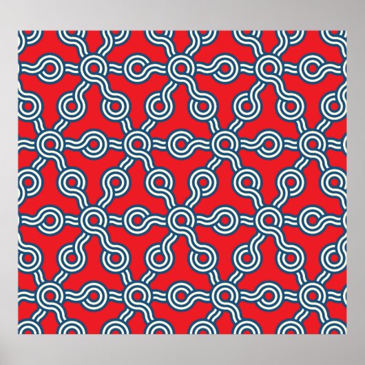 Hexagonraster, rood blauw, geometrisch patroon. poster (Voorkant)
