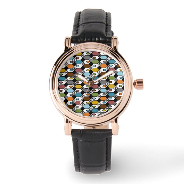Hexagons en Starbursts Horloge (Voorkant)
