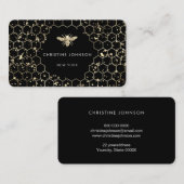 Hexagons Faux Glitter Bee op zwart Visitekaartje (Voorkant / Achterkant)