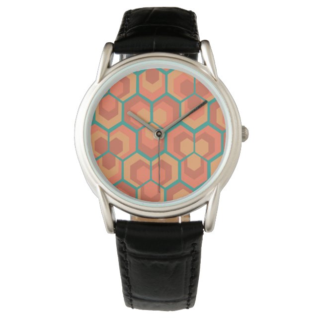 Hexagons Flowers Horloge (Voorkant)
