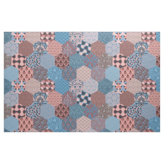 Hexagons Kornbloem en Roos Stof (Fat Quarter)